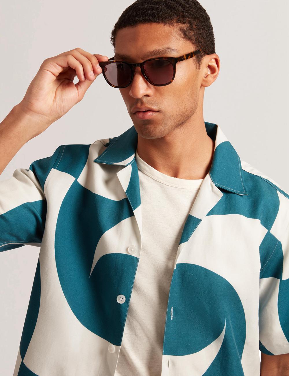 Turquoise Men Ted Baker ROLDAN - Short Sleeve Oversized Swirl Print Casual Shirts | NZ  PDIF-67103