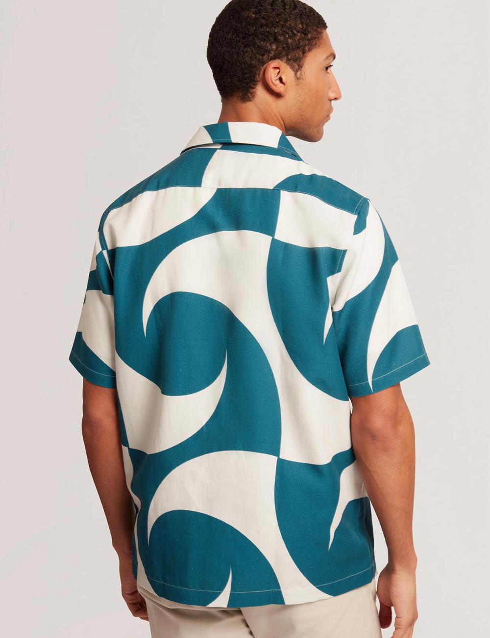 Turquoise Men Ted Baker ROLDAN - Short Sleeve Oversized Swirl Print Casual Shirts | NZ  PDIF-67103