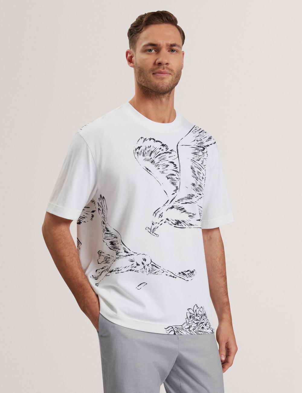 White Men Ted Baker JAMESIO - Short Sleeve Graphic Seagull T-Shirts | NZ  STDR-91506