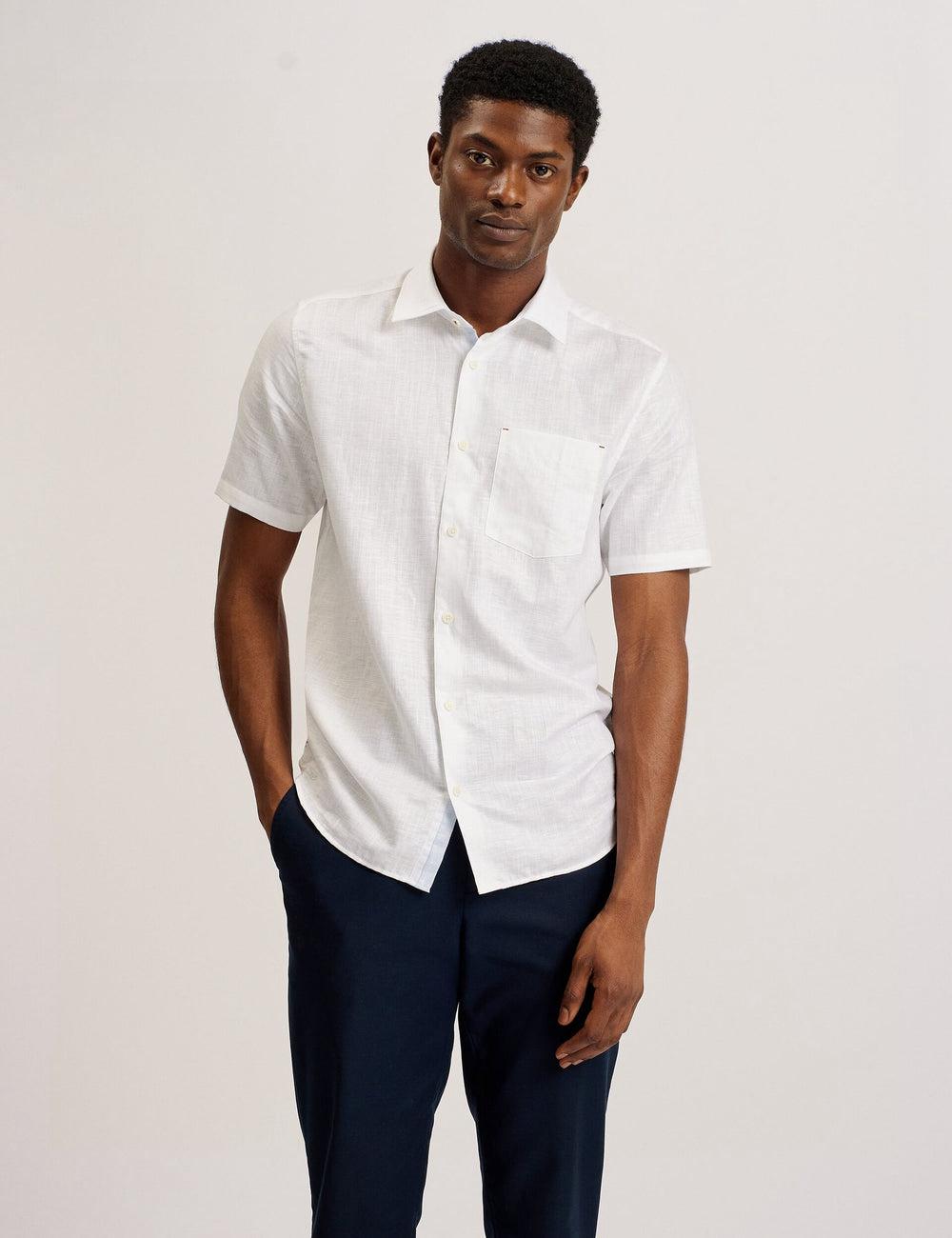 White Men Ted Baker PALOMAS - Short Sleeve Textured Linen Cotton Casual Shirts | NZ  UWND-56390