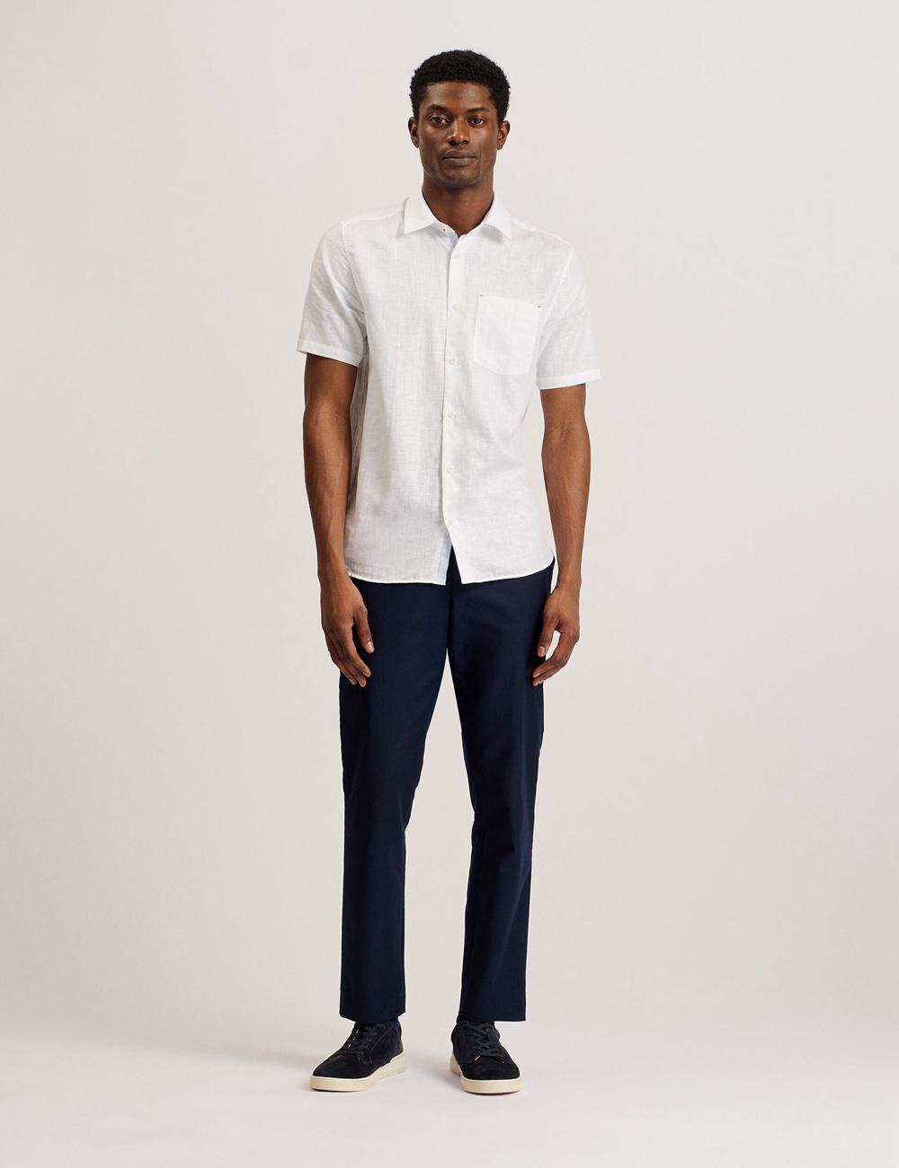 White Men Ted Baker PALOMAS - Short Sleeve Textured Linen Cotton Casual Shirts | NZ  UWND-56390