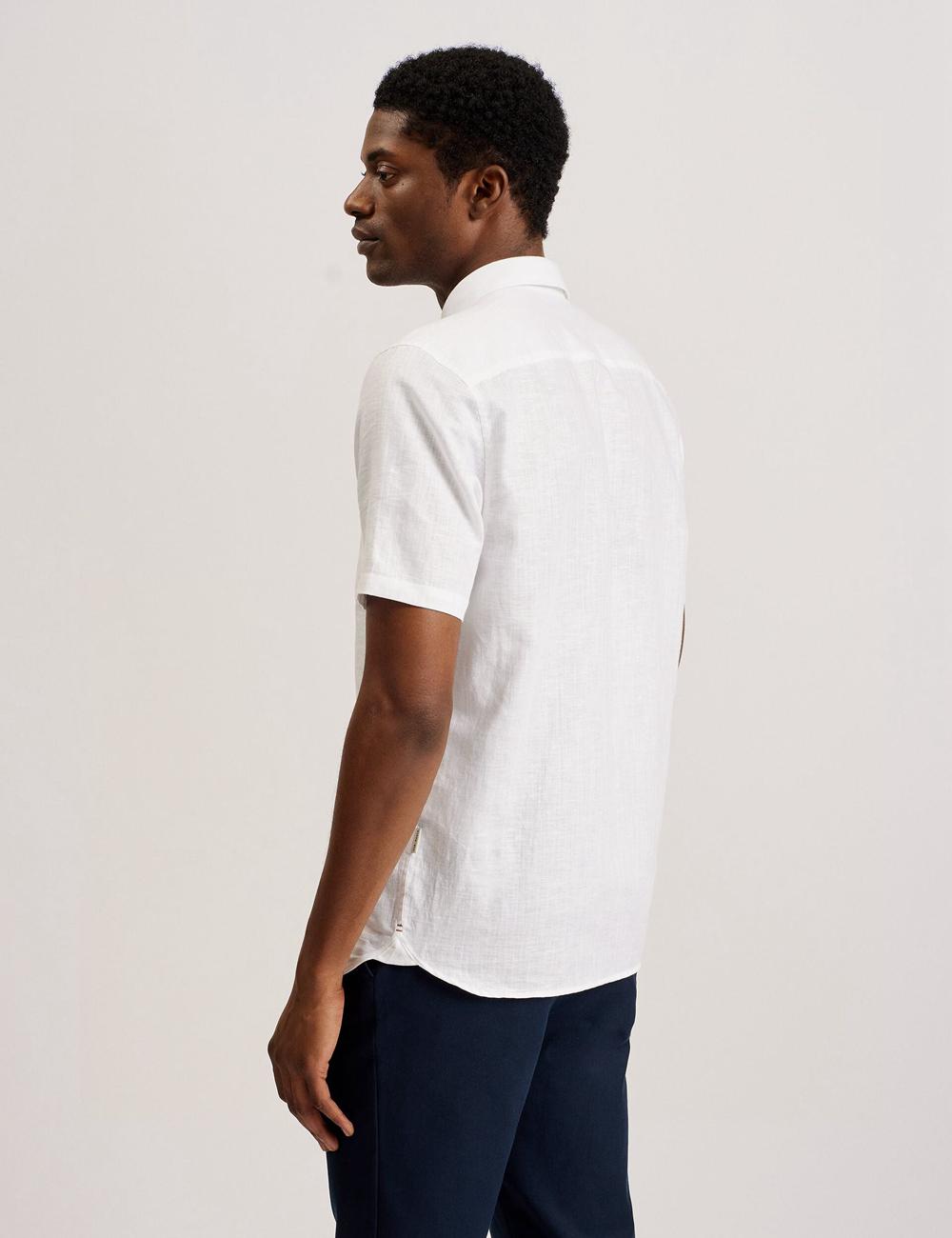 White Men Ted Baker PALOMAS - Short Sleeve Textured Linen Cotton Casual Shirts | NZ  UWND-56390