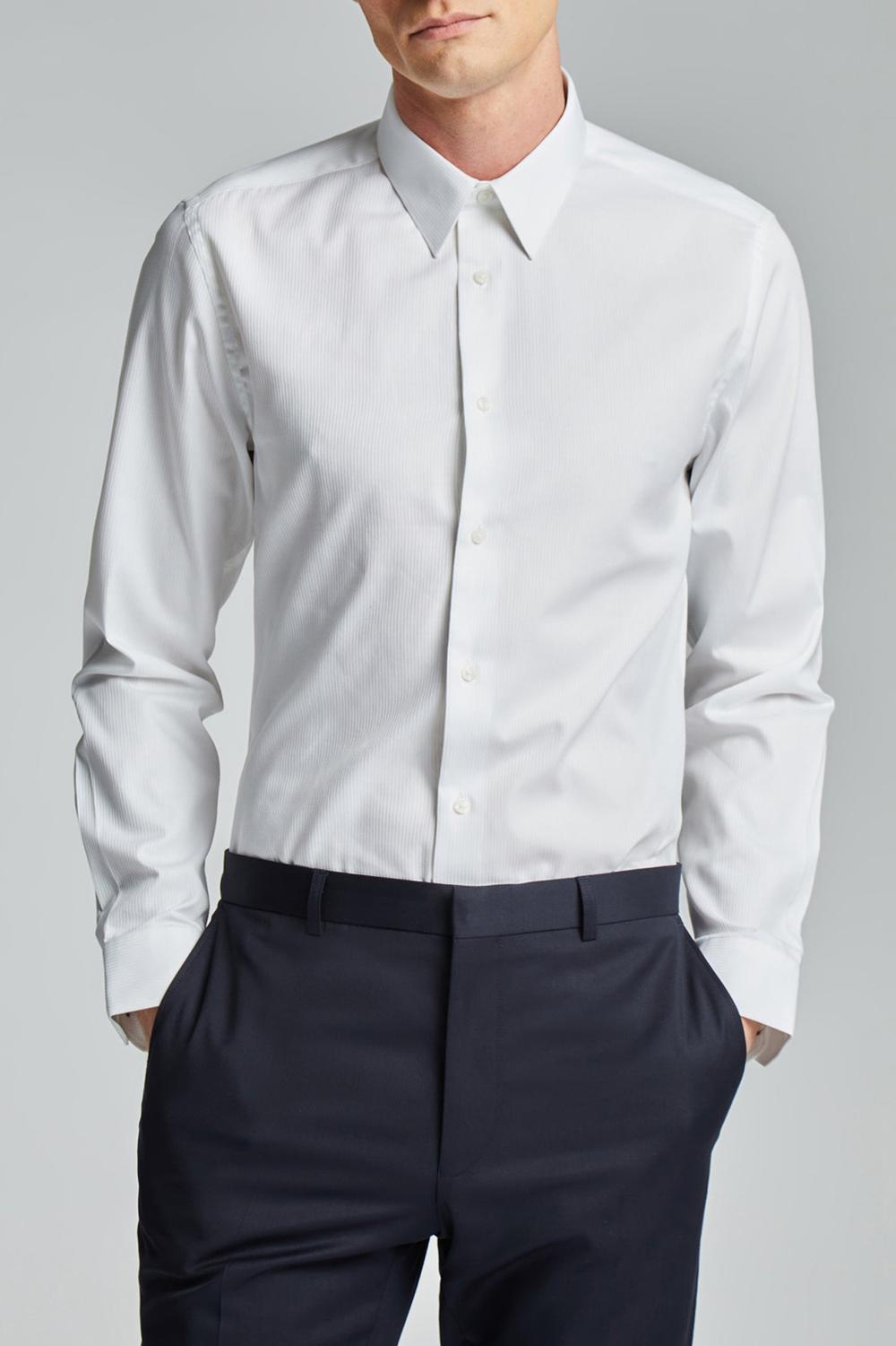 White Men Ted Baker WHITE SATIN STRIPE - Textured Stripe Slim Fit Formal Shirts | NZ  AMLG-82357