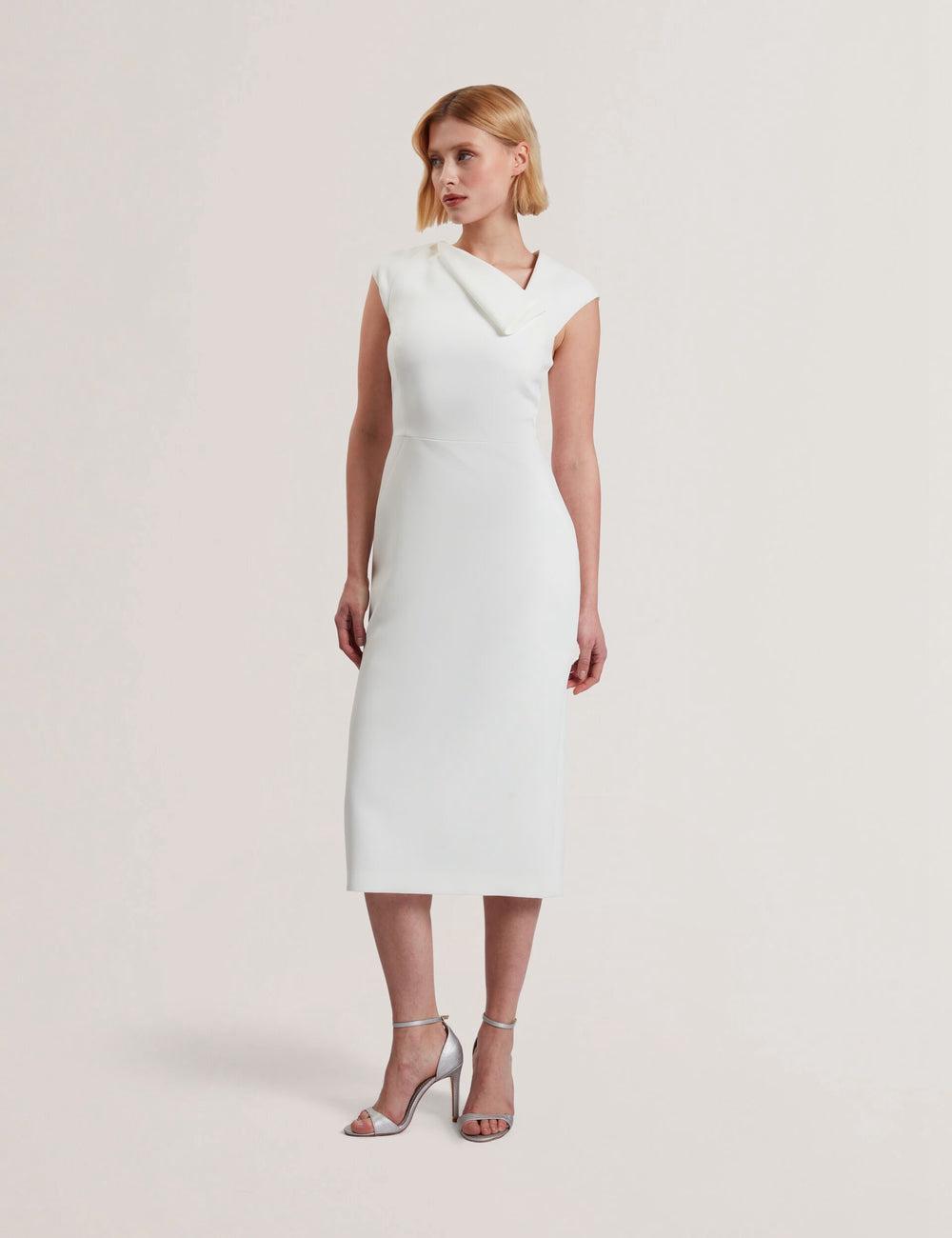 White Women Ted Baker BAYREE - Folded Neckline Pencil Midi Dresses | NZ  ISYE-36457