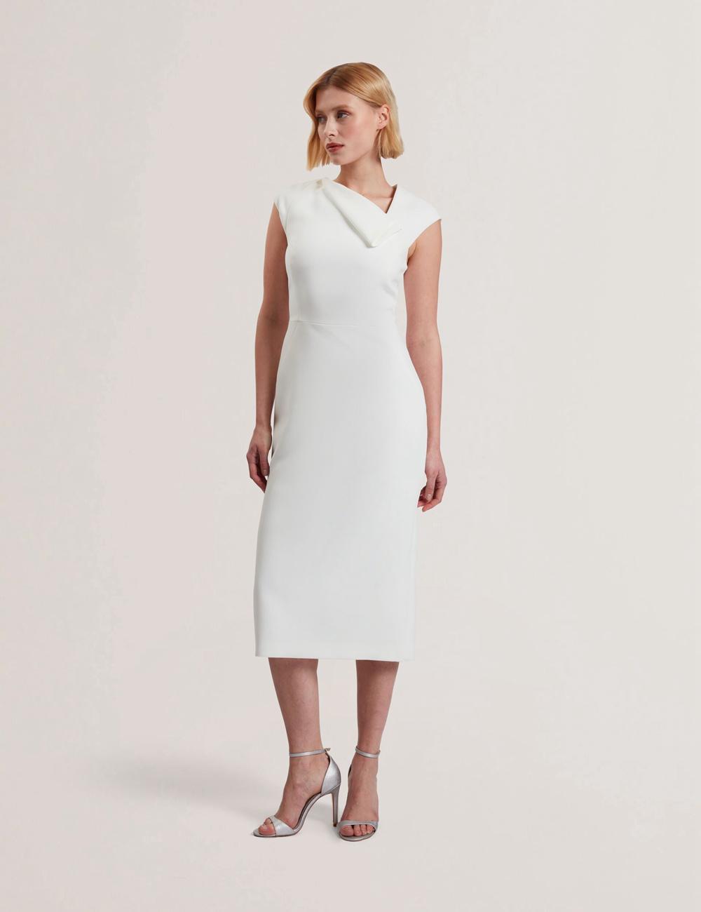 White Women Ted Baker BAYREE - Folded Neckline Pencil Midi Dresses | NZ  ISYE-36457