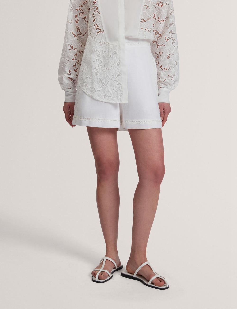 White Women Ted Baker BUCCIA - Crochet Trim High Waisted Linen Shorts | NZ  JLYS-89415