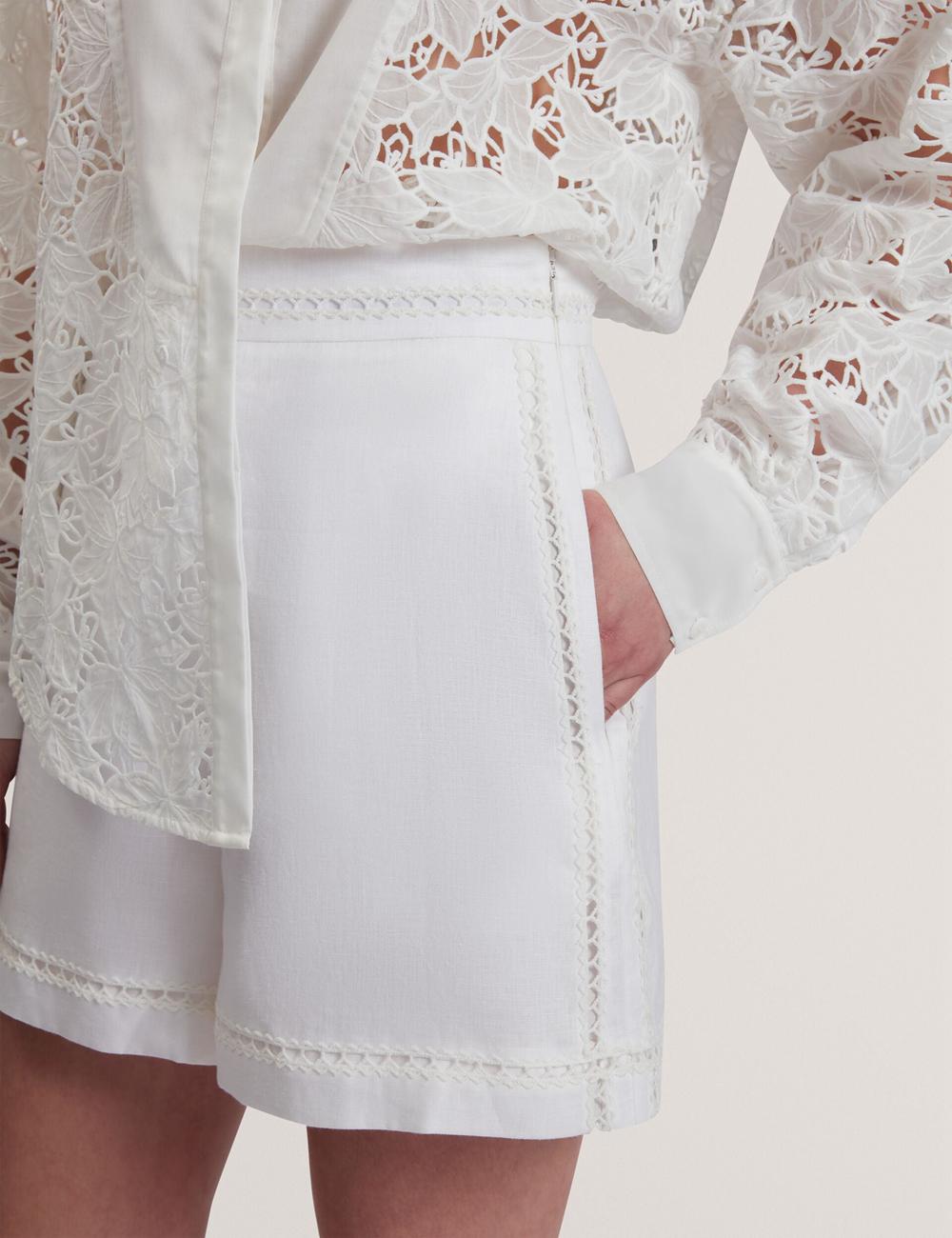 White Women Ted Baker BUCCIA - Crochet Trim High Waisted Linen Shorts | NZ  JLYS-89415