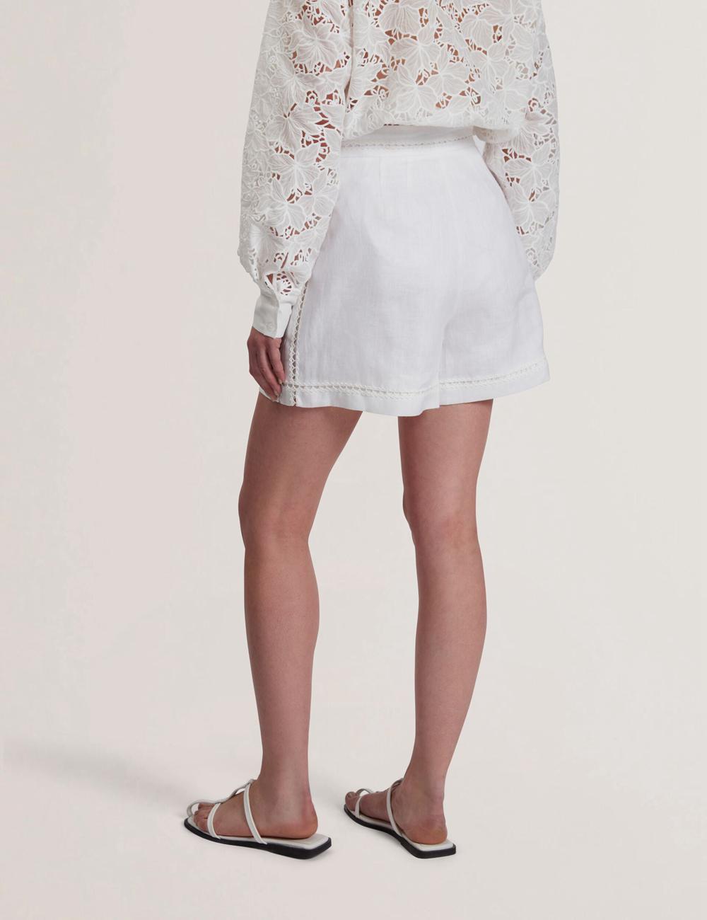 White Women Ted Baker BUCCIA - Crochet Trim High Waisted Linen Shorts | NZ  JLYS-89415