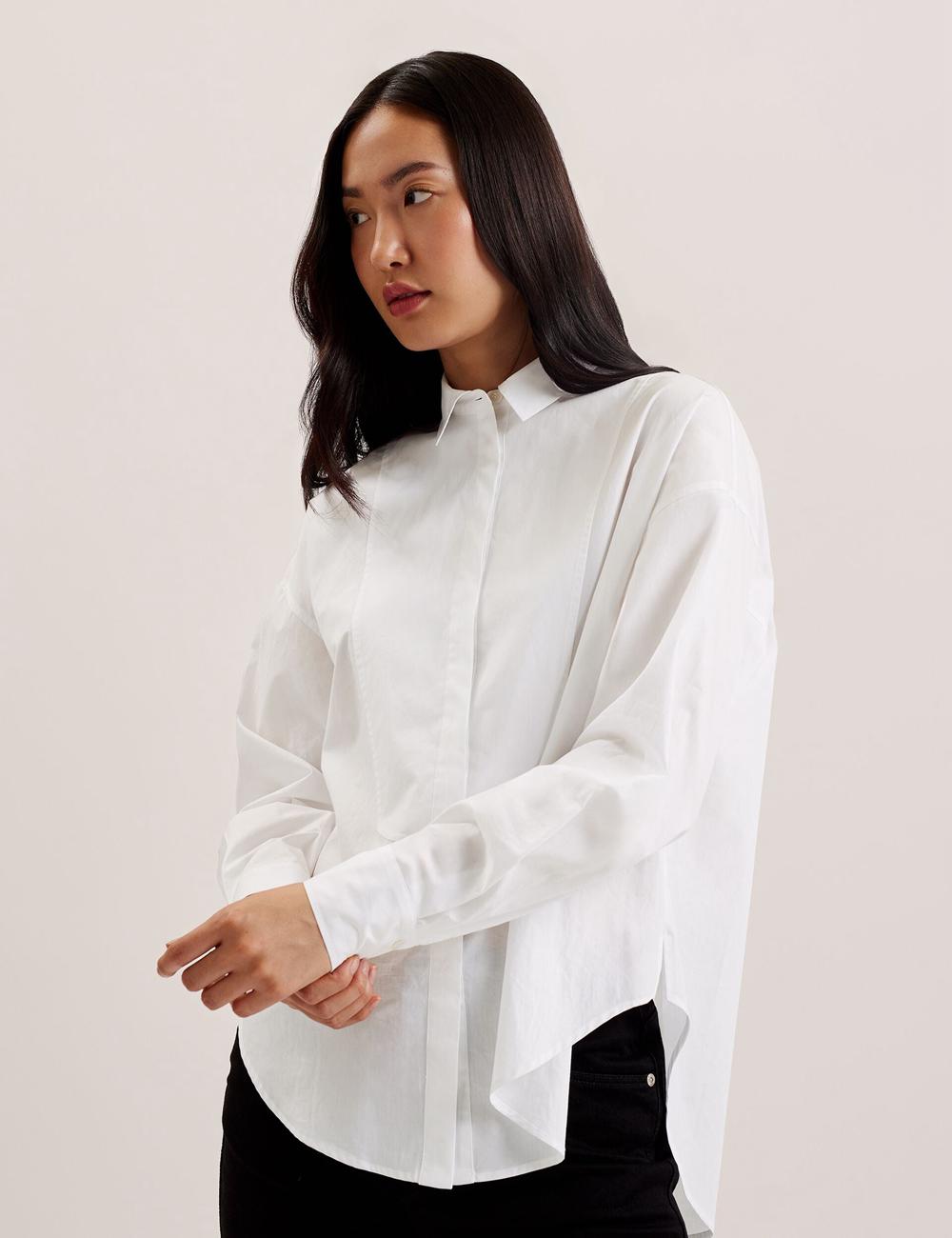 White Women Ted Baker IZOTE - Oversized Drop Shoulder Bib Detail Casual Shirts | NZ  LIYM-61509