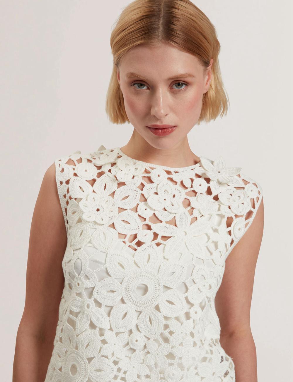 White Women Ted Baker JOYYRA - Floral Crochet Knit Sleeveless Tops | NZ  WQKP-67950