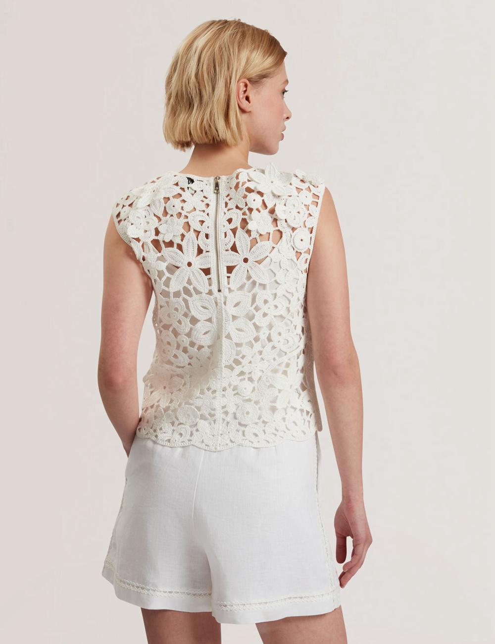White Women Ted Baker JOYYRA - Floral Crochet Knit Sleeveless Tops | NZ  WQKP-67950