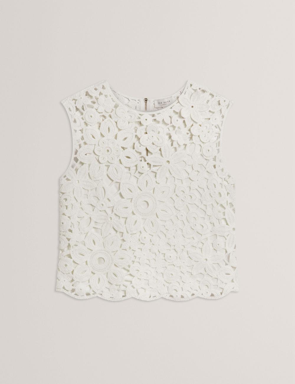 White Women Ted Baker JOYYRA - Floral Crochet Knit Sleeveless Tops | NZ  WQKP-67950