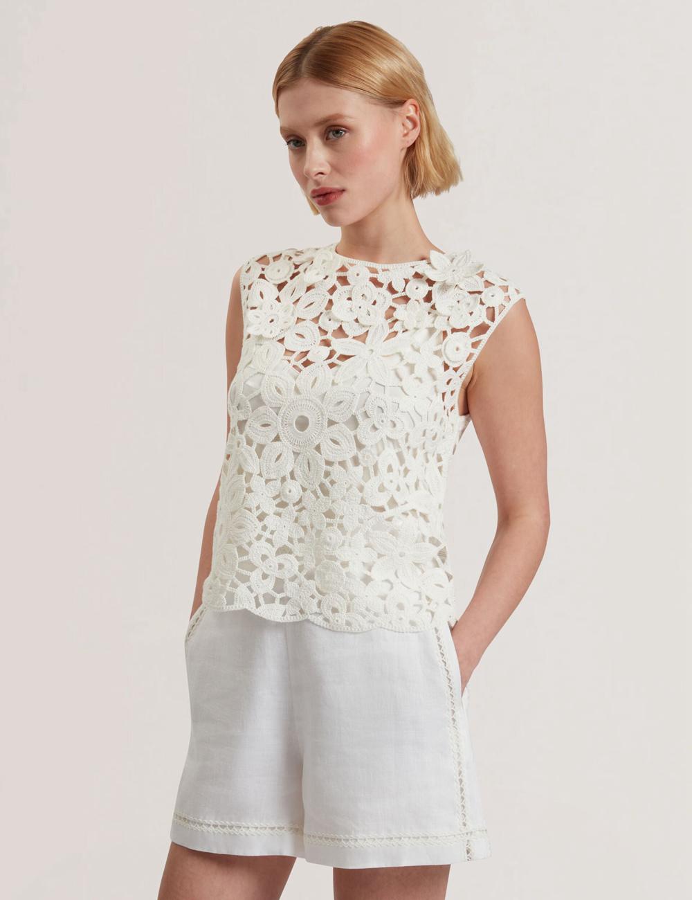 White Women Ted Baker JOYYRA - Floral Crochet Knit Sleeveless Tops | NZ  WQKP-67950