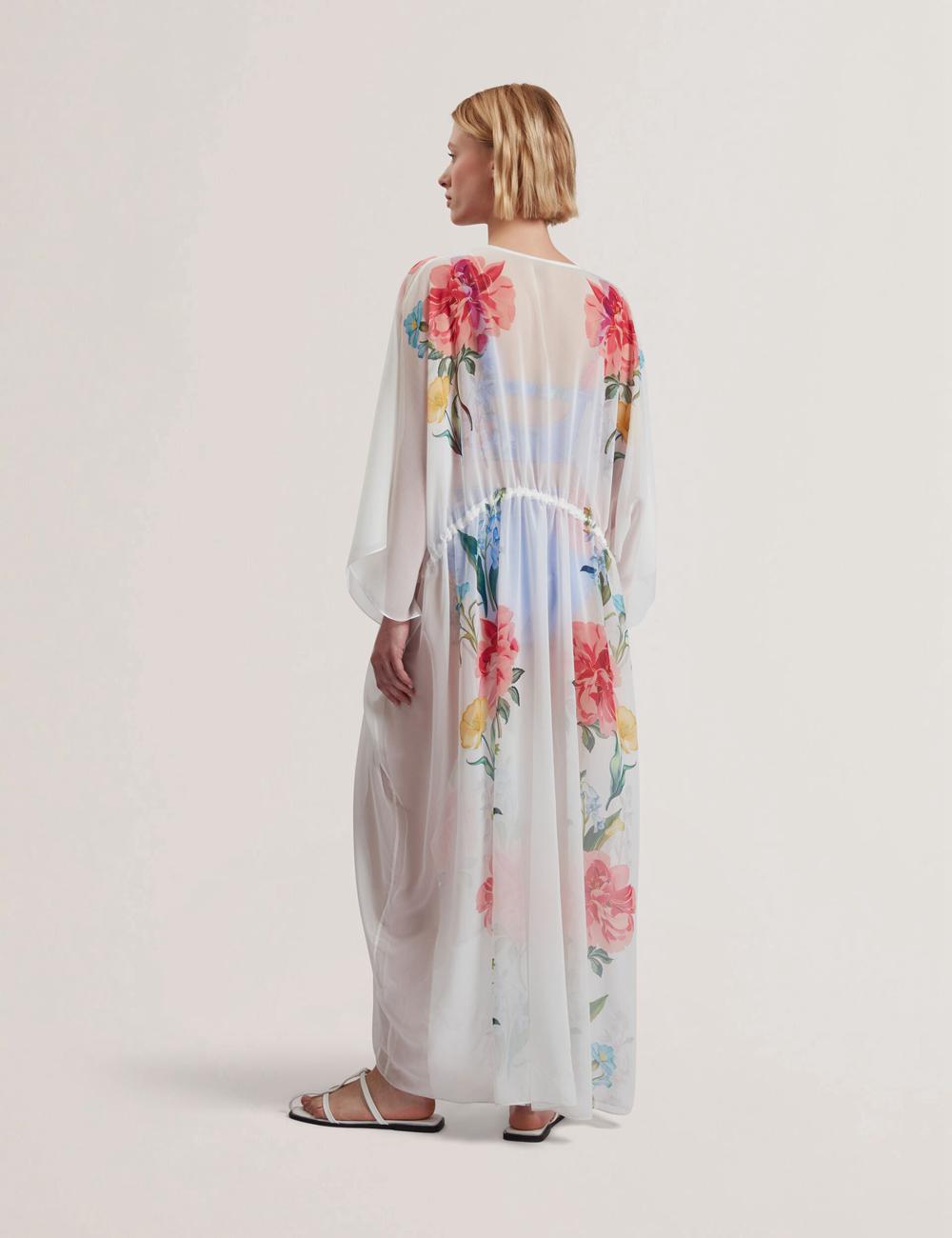 White Women Ted Baker LUUSAA - Floral V-Neck Maxi Kaftan Beach Dress Cover Ups | NZ  AKWQ-02189