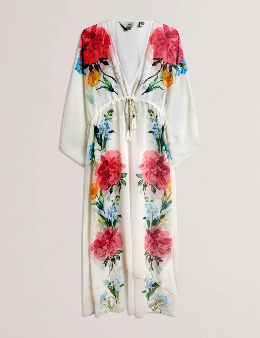 White Women Ted Baker LUUSAA - Floral V-Neck Maxi Kaftan Beach Dress Cover Ups | NZ  AKWQ-02189