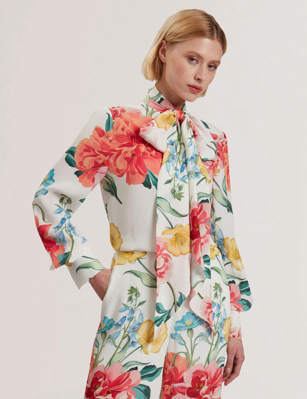 White Women Ted Baker LUUSILE - Floral Print Neck Long Sleeve Blouses | NZ  VJXR-78509