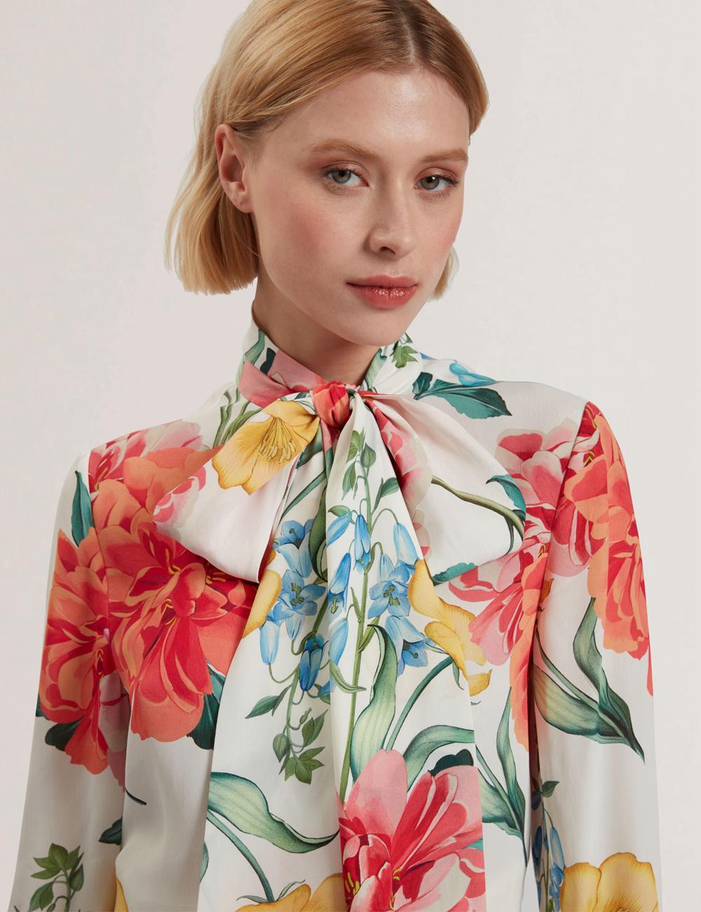 White Women Ted Baker LUUSILE - Floral Print Neck Long Sleeve Blouses | NZ  VJXR-78509