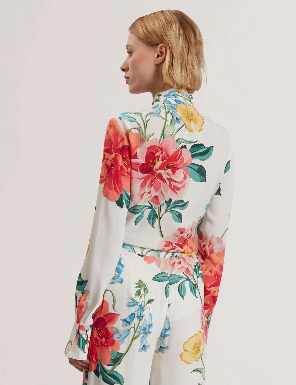 White Women Ted Baker LUUSILE - Floral Print Neck Long Sleeve Blouses | NZ  VJXR-78509