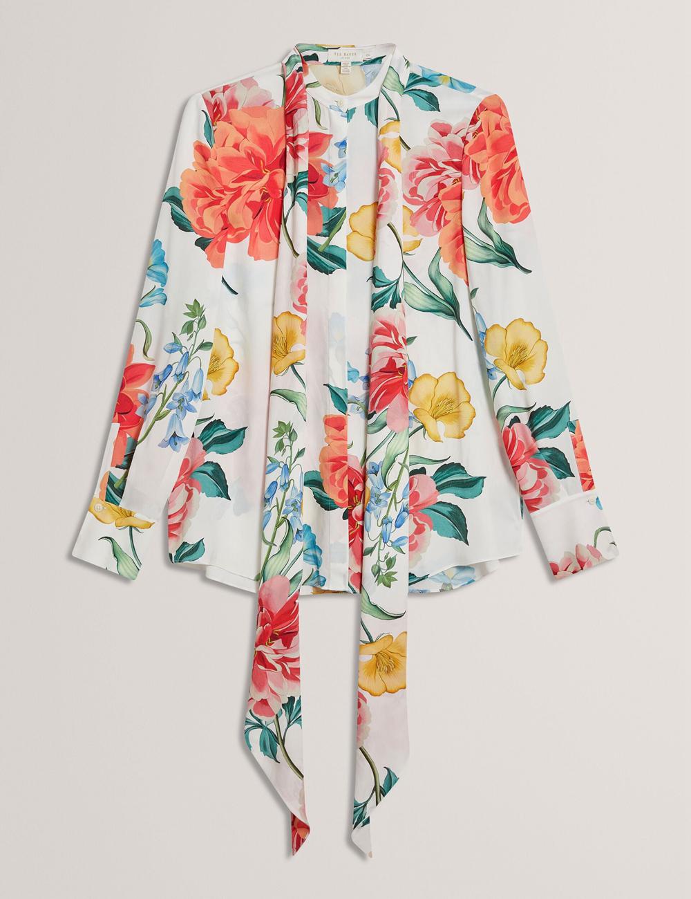 White Women Ted Baker LUUSILE - Floral Print Neck Long Sleeve Blouses | NZ  VJXR-78509