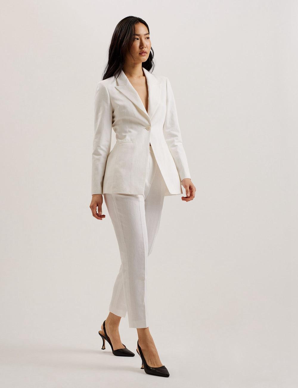 White Women Ted Baker MUSUBT - Linen Cotton High Waisted Tailored Trousers | NZ  PZER-12563
