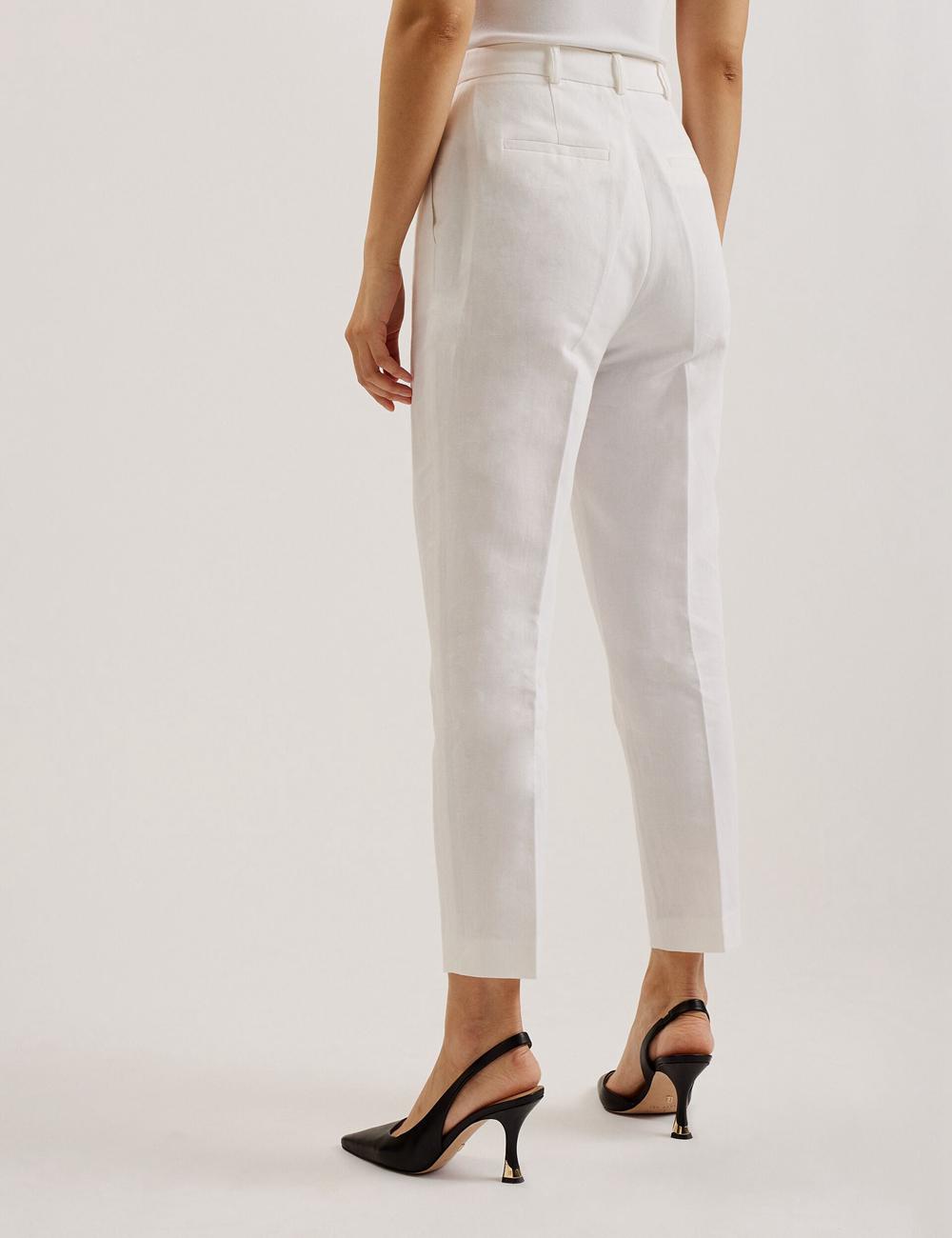 White Women Ted Baker MUSUBT - Linen Cotton High Waisted Tailored Trousers | NZ  PZER-12563