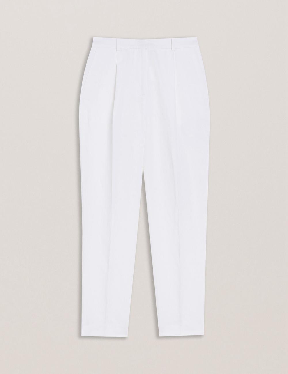 White Women Ted Baker MUSUBT - Linen Cotton High Waisted Tailored Trousers | NZ  PZER-12563