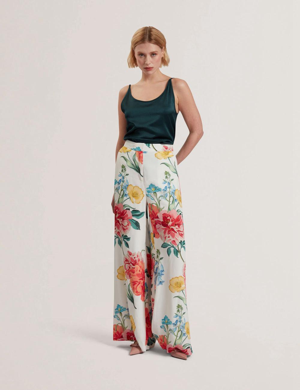 White Women Ted Baker NYMPHAT - Floral Print High Waisted Wide Leg Trousers | NZ  JCMG-43061