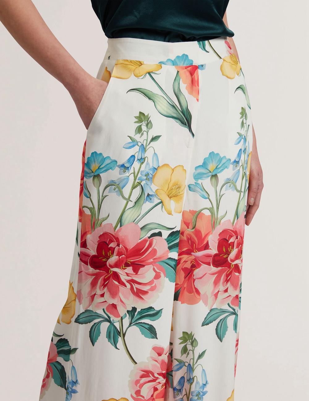 White Women Ted Baker NYMPHAT - Floral Print High Waisted Wide Leg Trousers | NZ  JCMG-43061