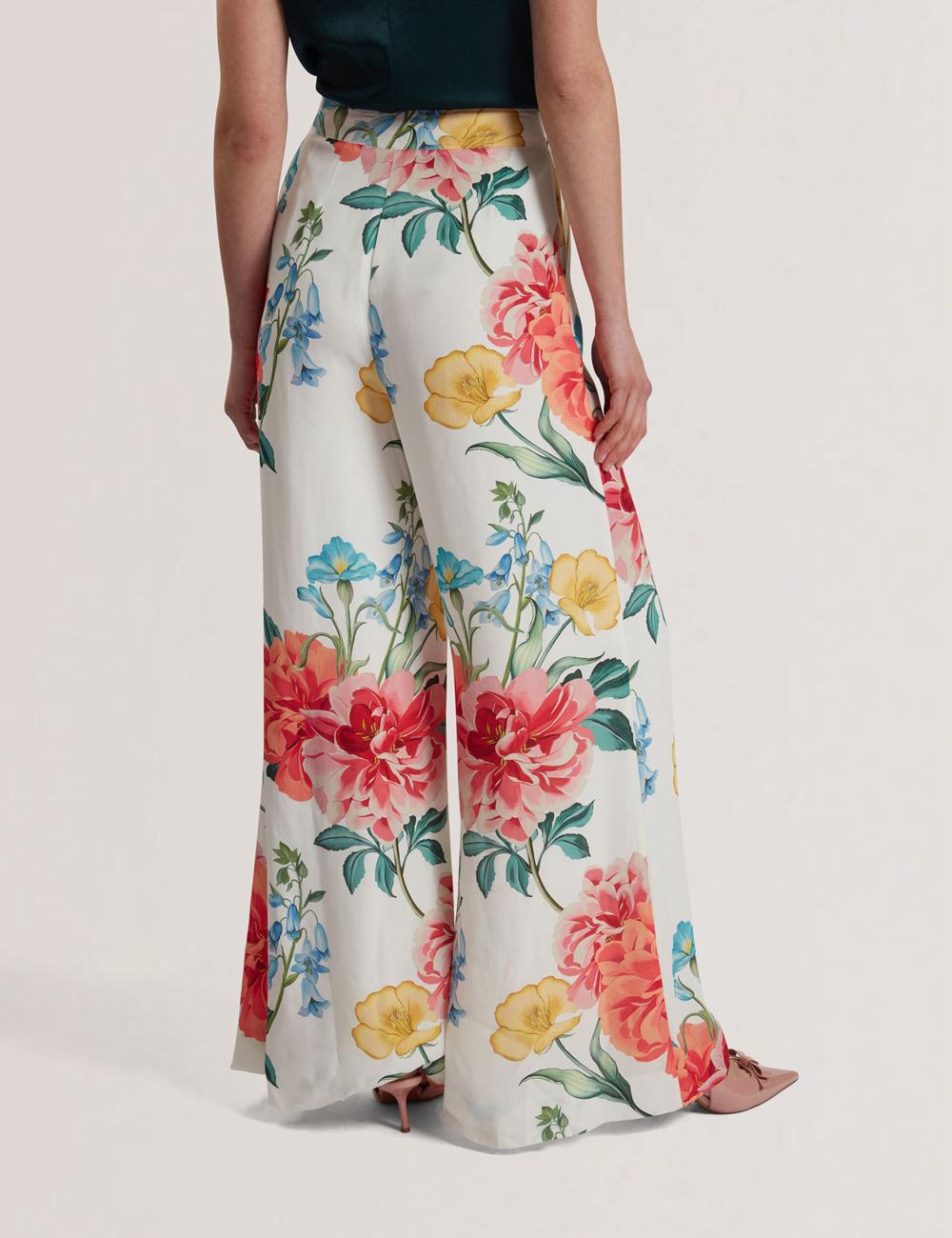 White Women Ted Baker NYMPHAT - Floral Print High Waisted Wide Leg Trousers | NZ  JCMG-43061