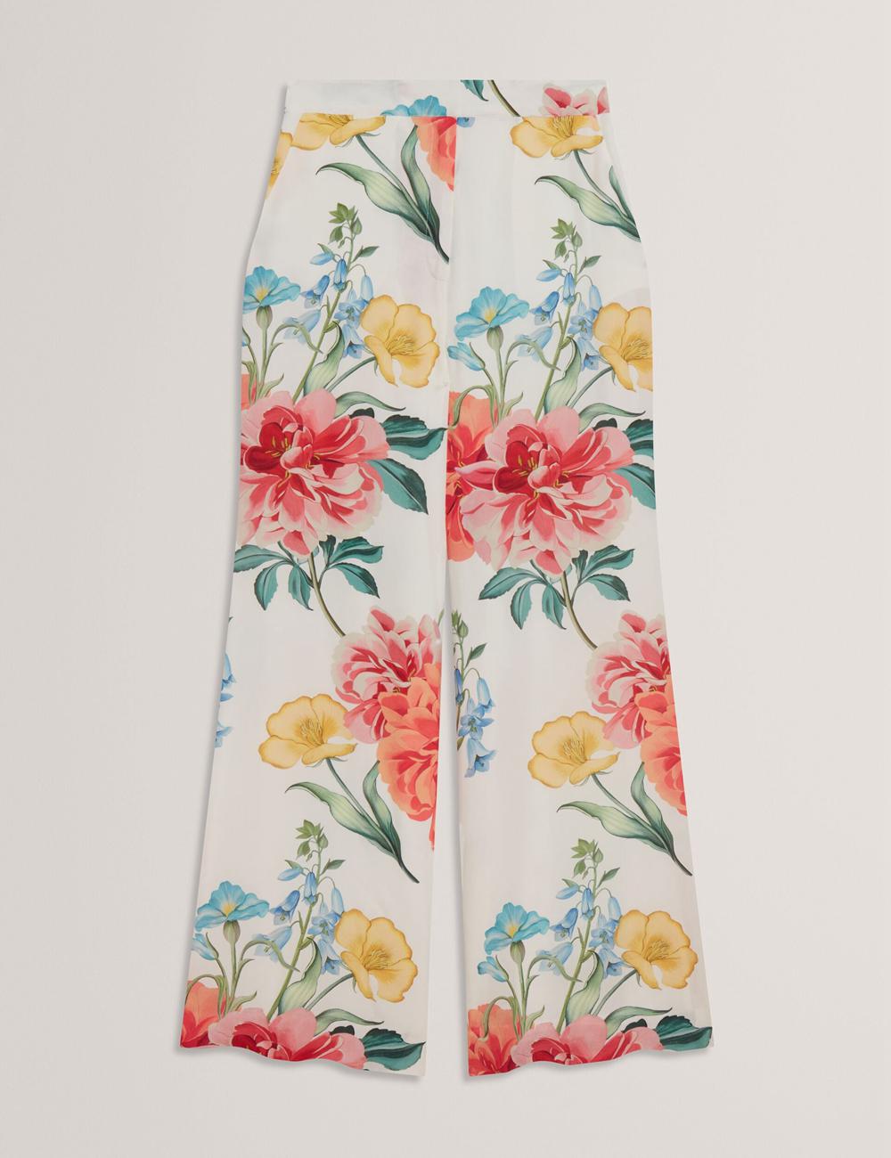 White Women Ted Baker NYMPHAT - Floral Print High Waisted Wide Leg Trousers | NZ  JCMG-43061