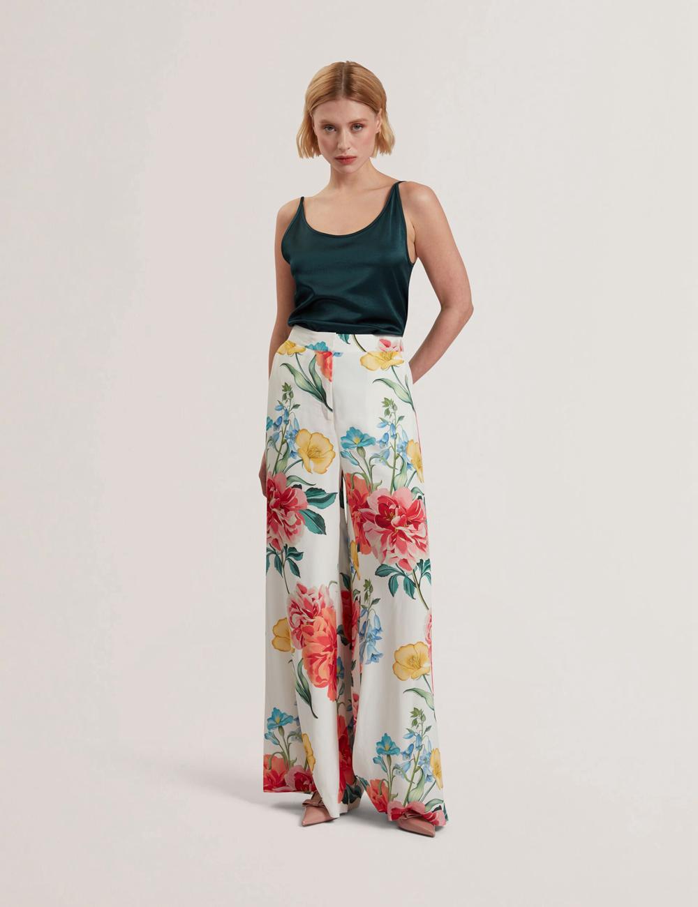 White Women Ted Baker NYMPHAT - Floral Print High Waisted Wide Leg Trousers | NZ  JCMG-43061