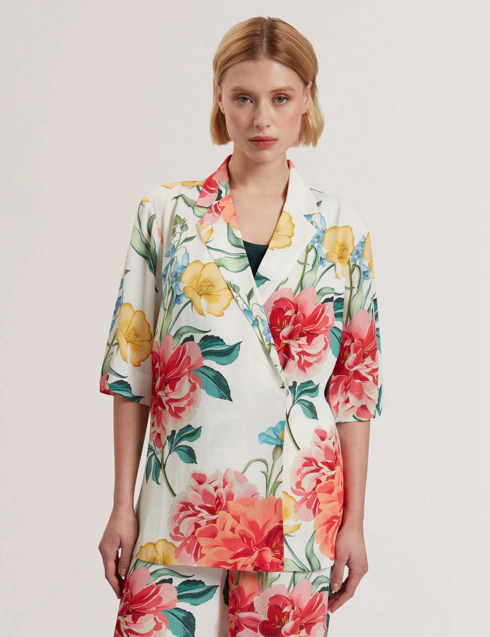 White Women Ted Baker NYMPHA - Floral Short Sleeve Oversized Blazers | NZ  IOEU-15406