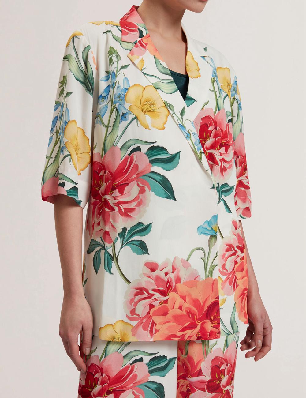 White Women Ted Baker NYMPHA - Floral Short Sleeve Oversized Blazers | NZ  IOEU-15406