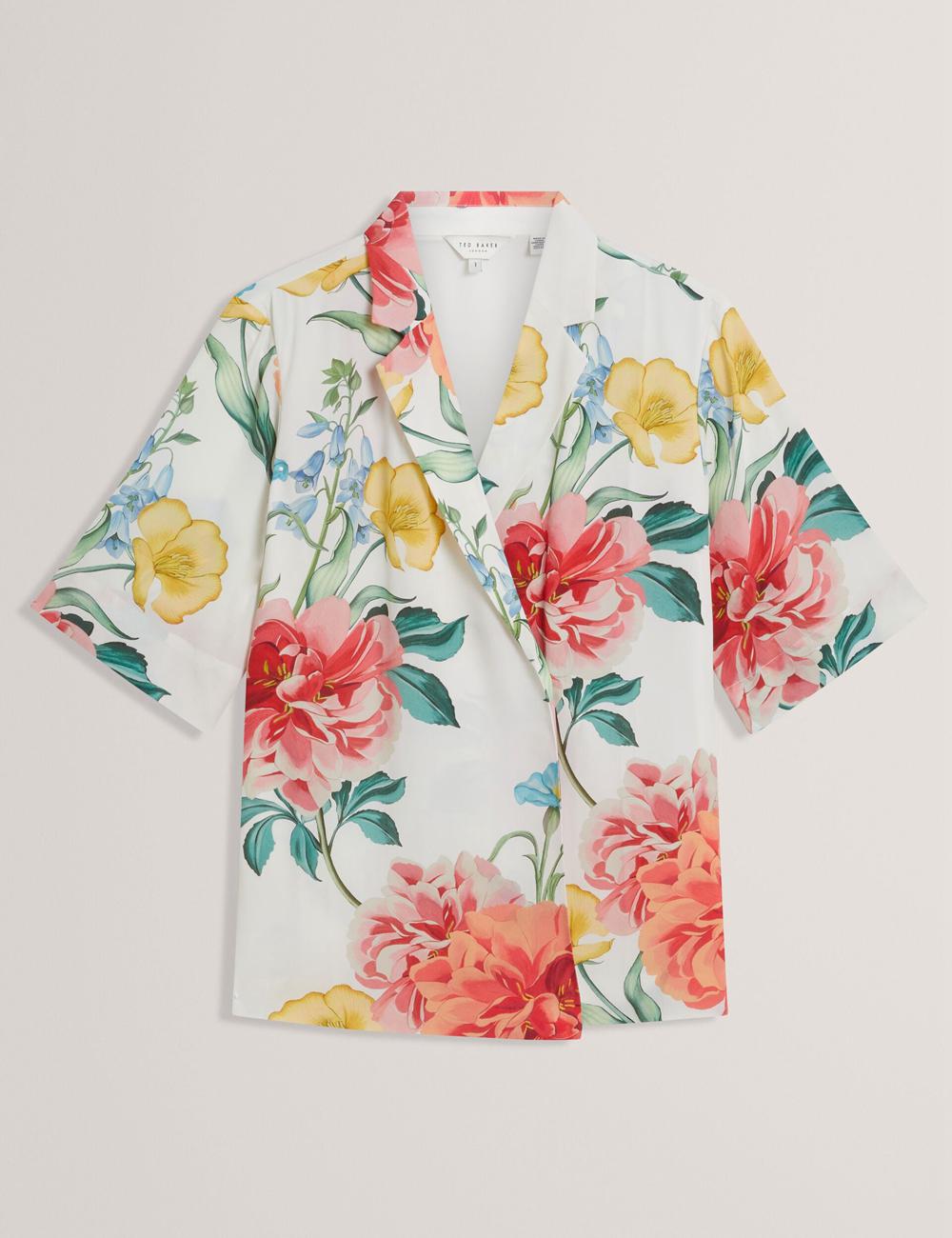 White Women Ted Baker NYMPHA - Floral Short Sleeve Oversized Blazers | NZ  IOEU-15406