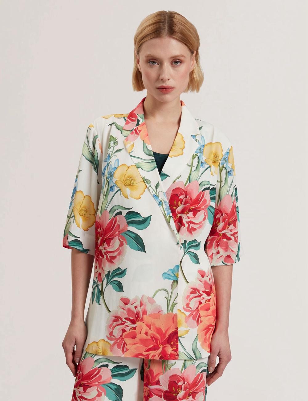 White Women Ted Baker NYMPHA - Floral Short Sleeve Oversized Blazers | NZ  IOEU-15406