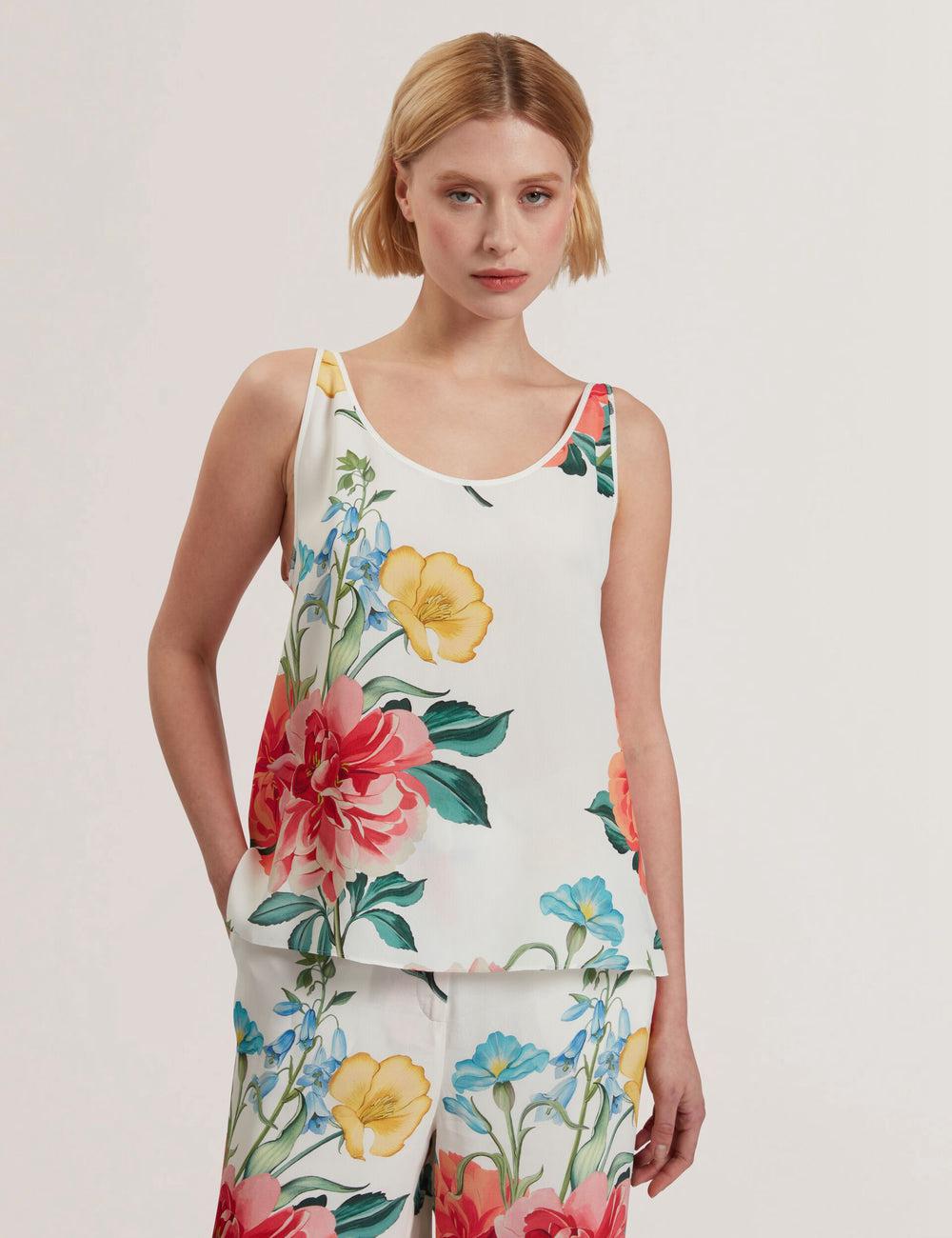 White Women Ted Baker PURRLA - Floral Print Scoop Neck Sleeveless Tops | NZ  MAXK-03765