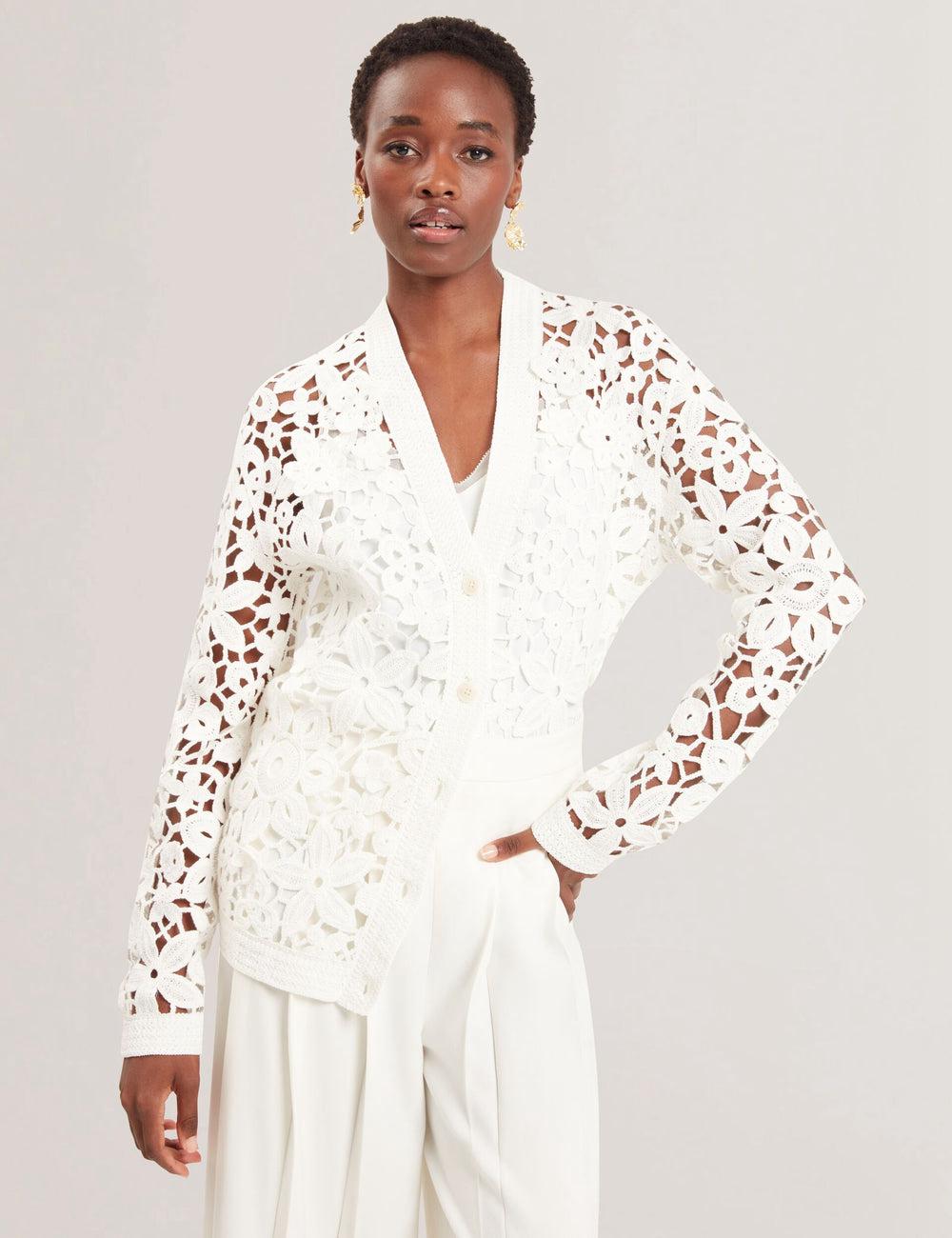 White Women Ted Baker TARLI - Crochet Open Knit Longline Cardigans | NZ  SJXR-62975