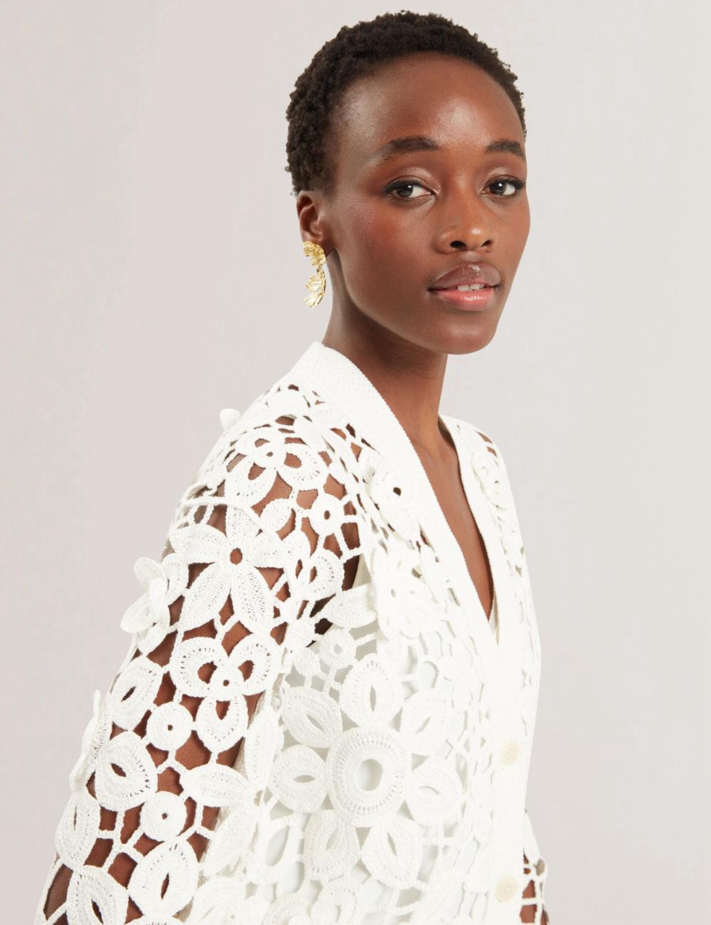White Women Ted Baker TARLI - Crochet Open Knit Longline Cardigans | NZ  SJXR-62975