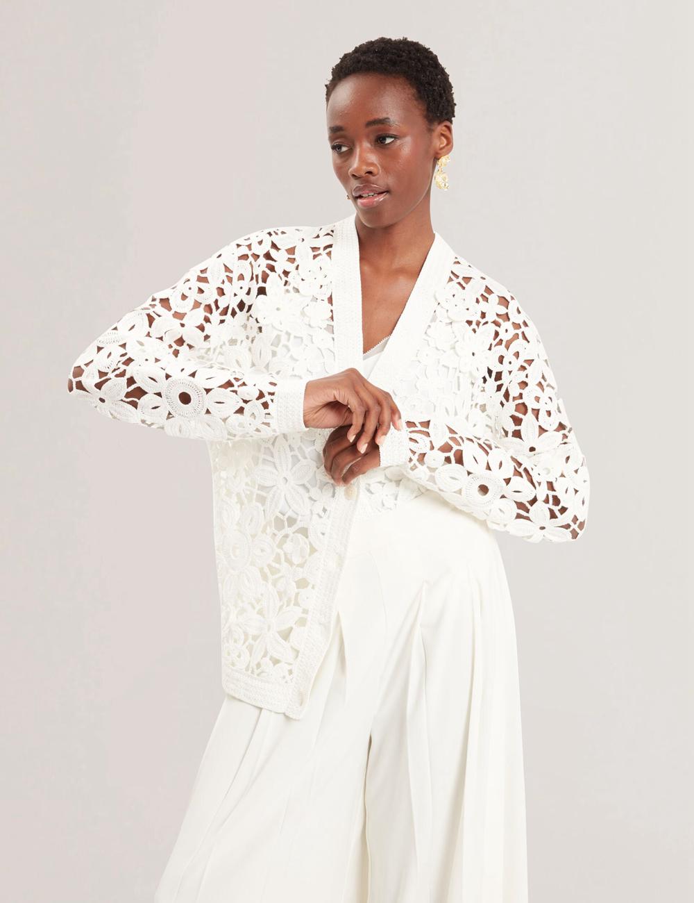 White Women Ted Baker TARLI - Crochet Open Knit Longline Cardigans | NZ  SJXR-62975
