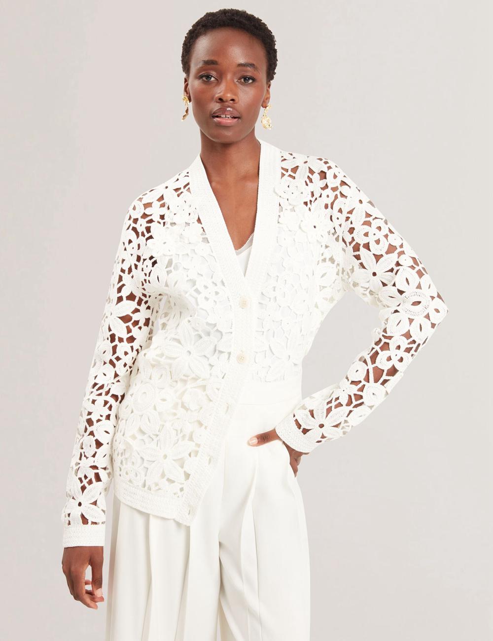 White Women Ted Baker TARLI - Crochet Open Knit Longline Cardigans | NZ  SJXR-62975
