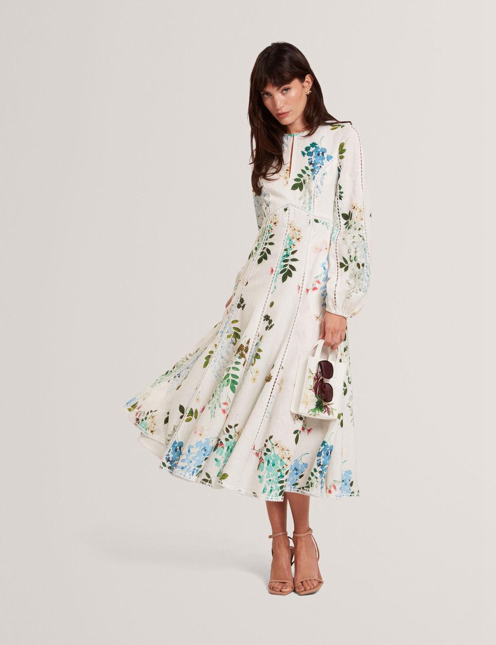 White Women Ted Baker UTALA - Floral Crochet Trim Linen Midi Dresses | NZ  ORFE-75384