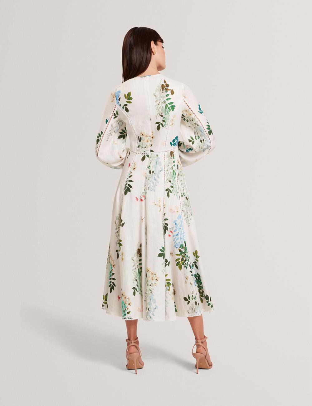 White Women Ted Baker UTALA - Floral Crochet Trim Linen Midi Dresses | NZ  ORFE-75384