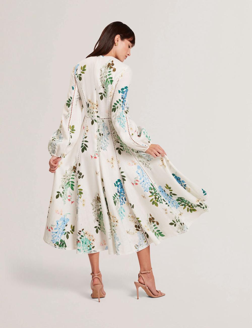 White Women Ted Baker UTALA - Floral Crochet Trim Linen Midi Dresses | NZ  ORFE-75384